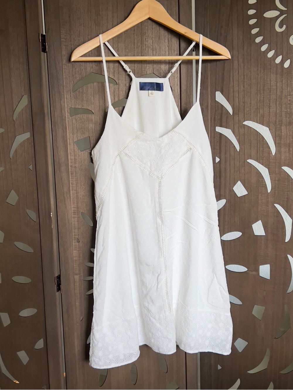 Blue Rain White Spaghetti-Strap Mini Dress with Eyelet Trim